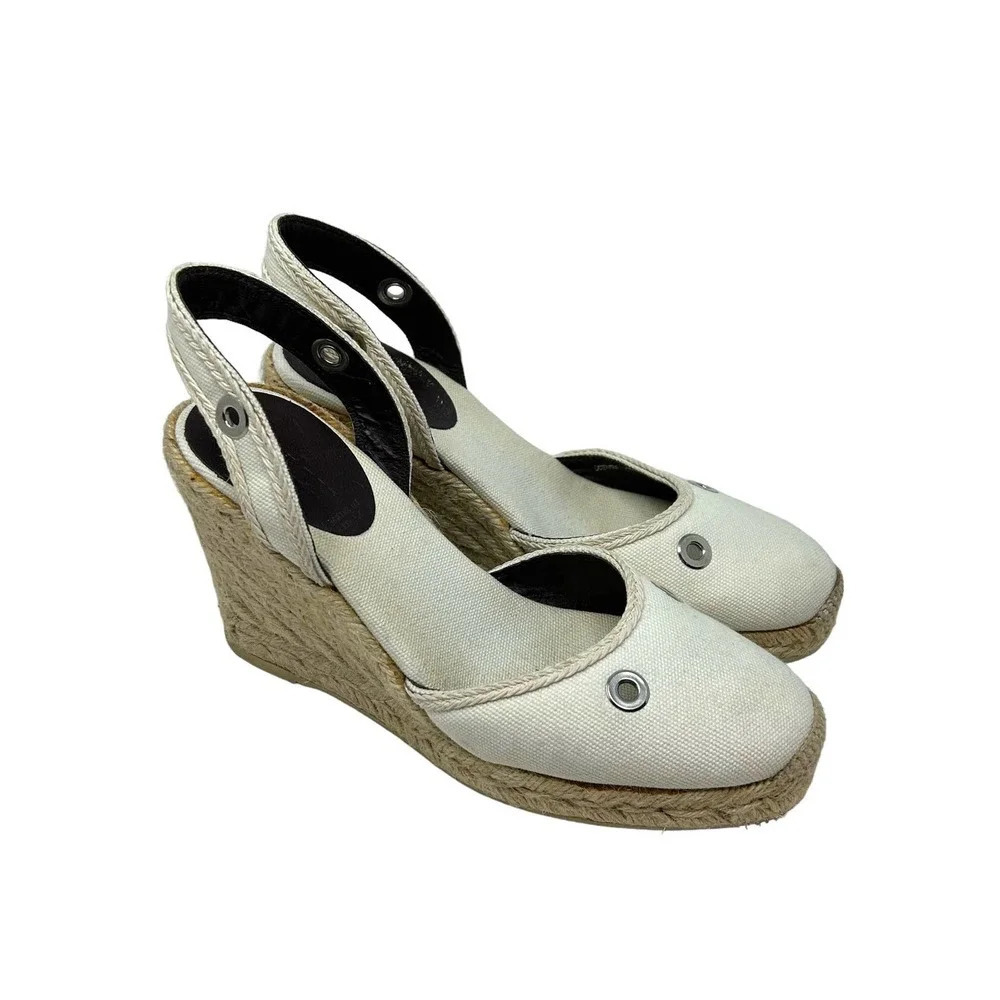 Bally Espadrille Wedges in Cream Canvas Slingback Size 38 US‎ 7.5